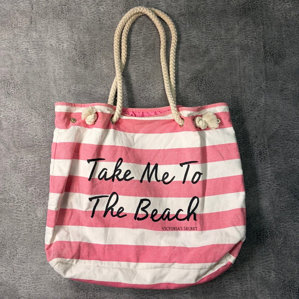Victorias Secret Beach Pink Striped Tote Bag